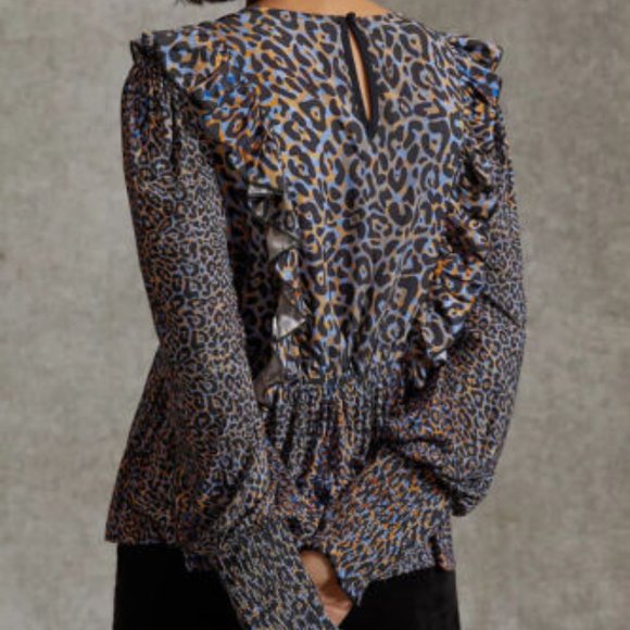 *NEW* Anthroplogie Bl^nk Moira Ruffle Leopard Print Blouse Size XS - Picture 2 of 4